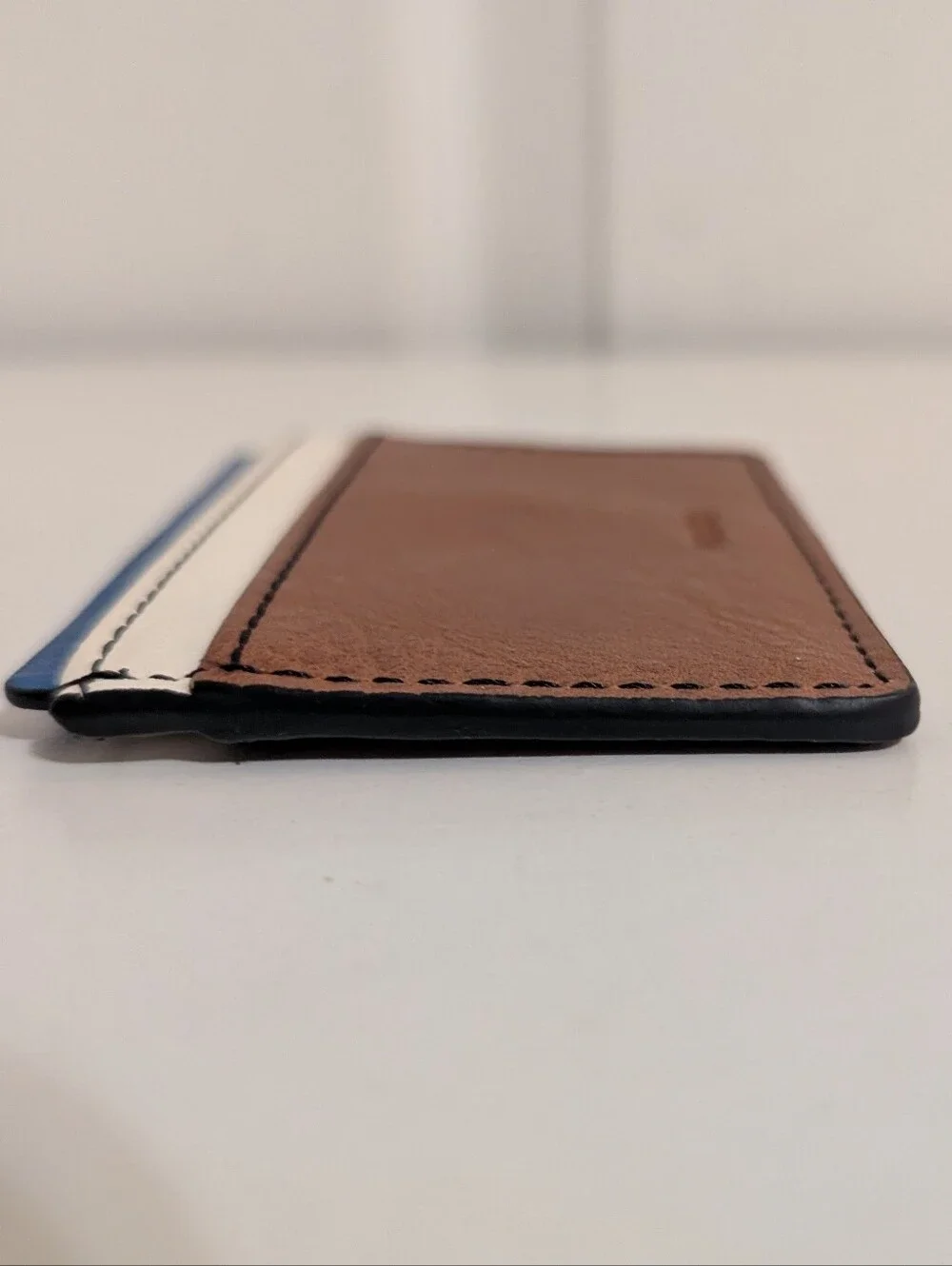 Fossil Card Holder Wallet Brown White Blue Leather Mens Money